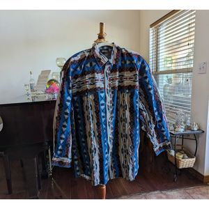 Western Signatures Eds West Navajo Aztec Tribal Rodeo Button-Up Shirt  SZ XL?